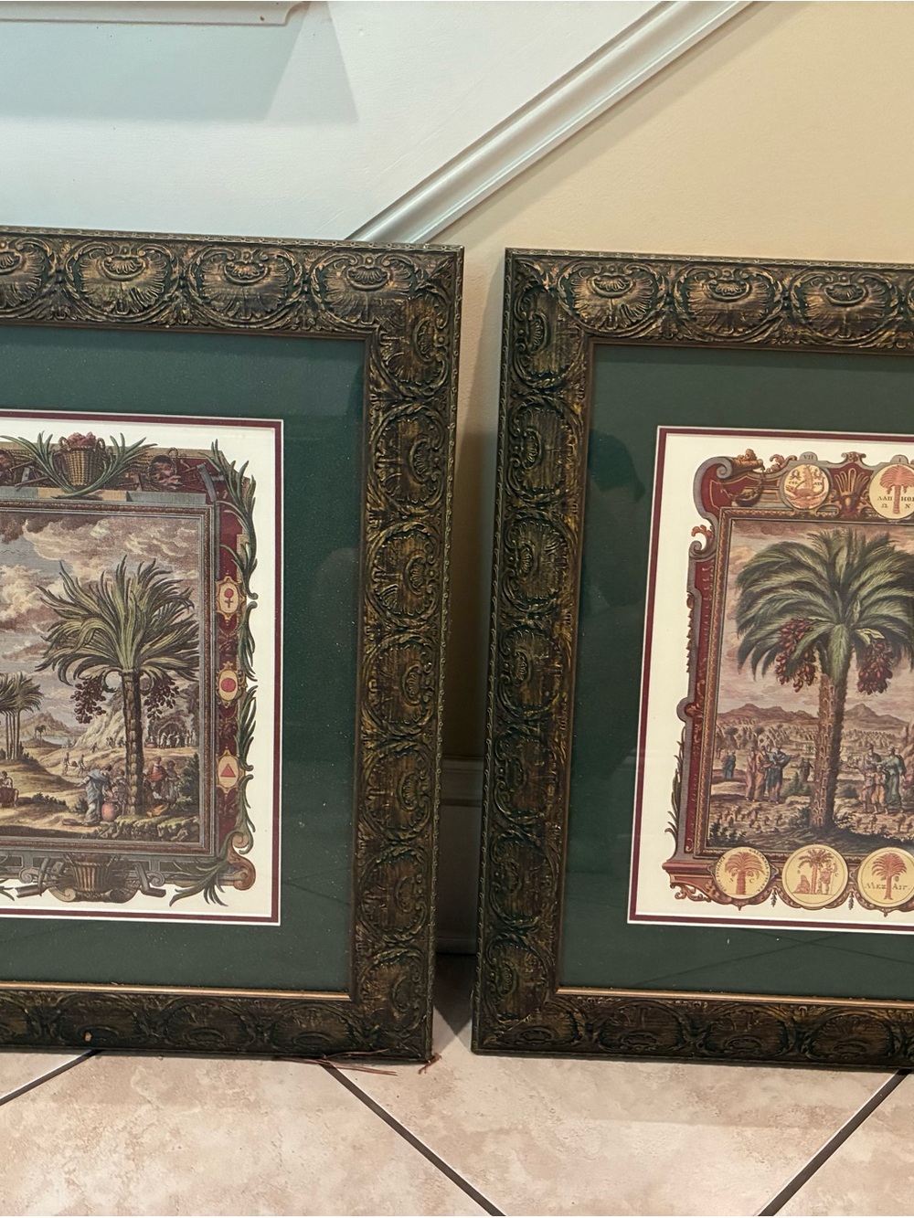 Source Unknown Green and Brown Palm Botanical Framed Print Pair